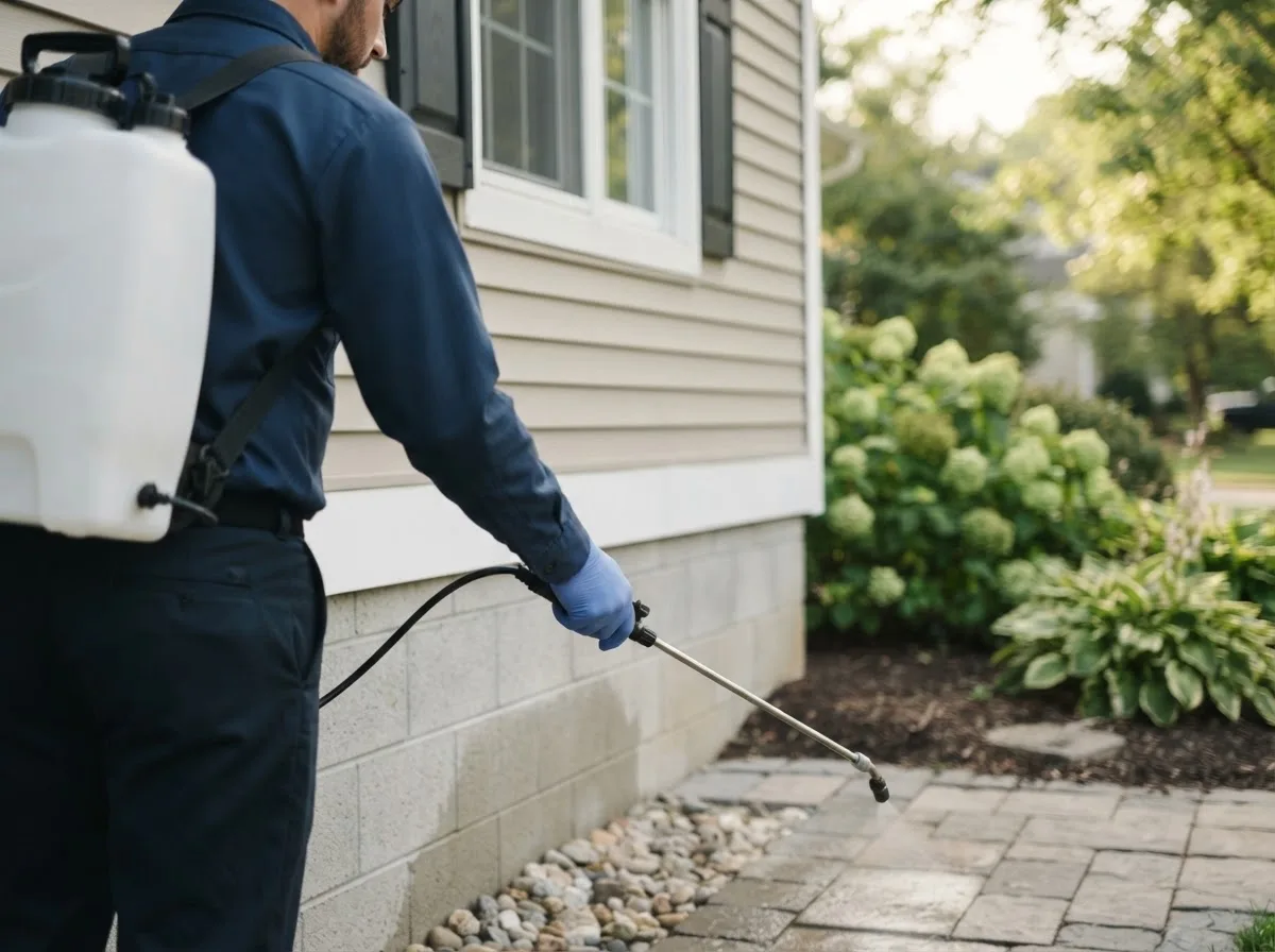 Pest control technician inspecting a home in Burlington, NJ